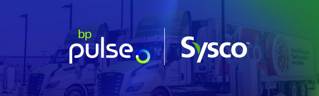 blue and green background with white bp pulse and sysco logos